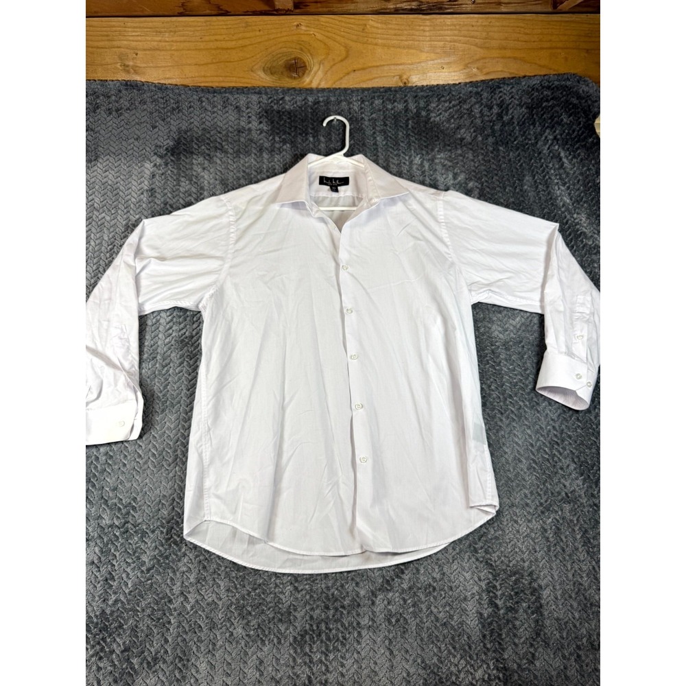 Nicole Miller Dress Shirt Mens Large White Collared Business Formal Modern Fit